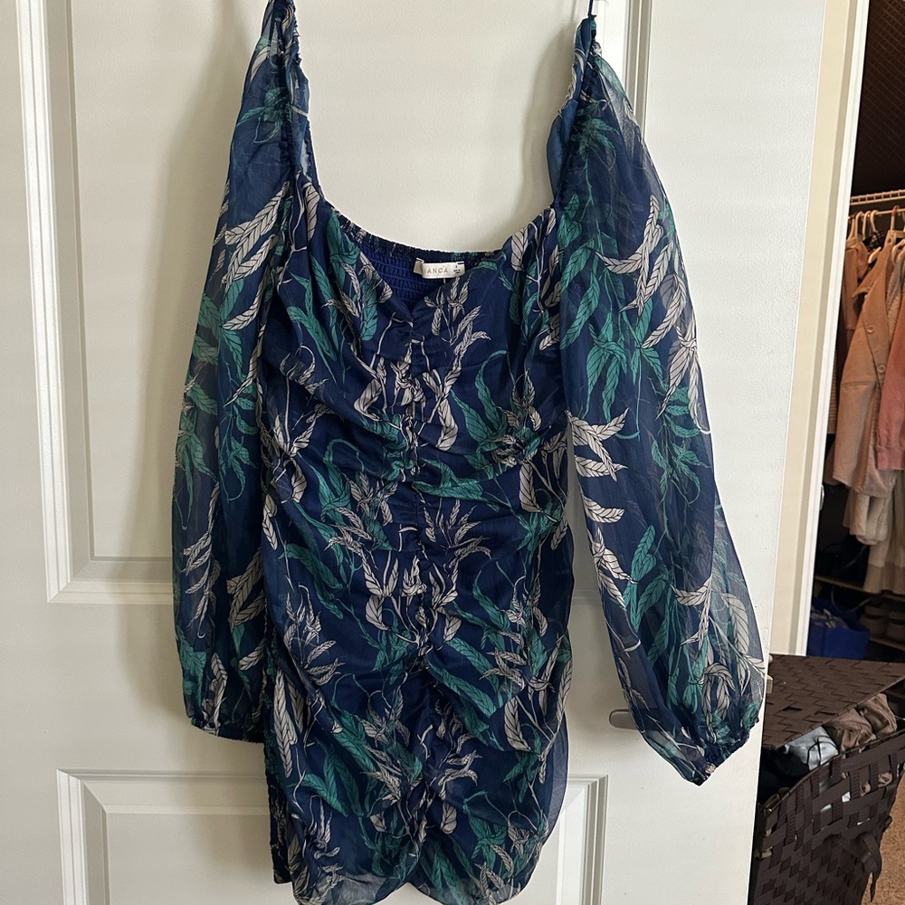 Blue and Green Leaf Print Women's dress
